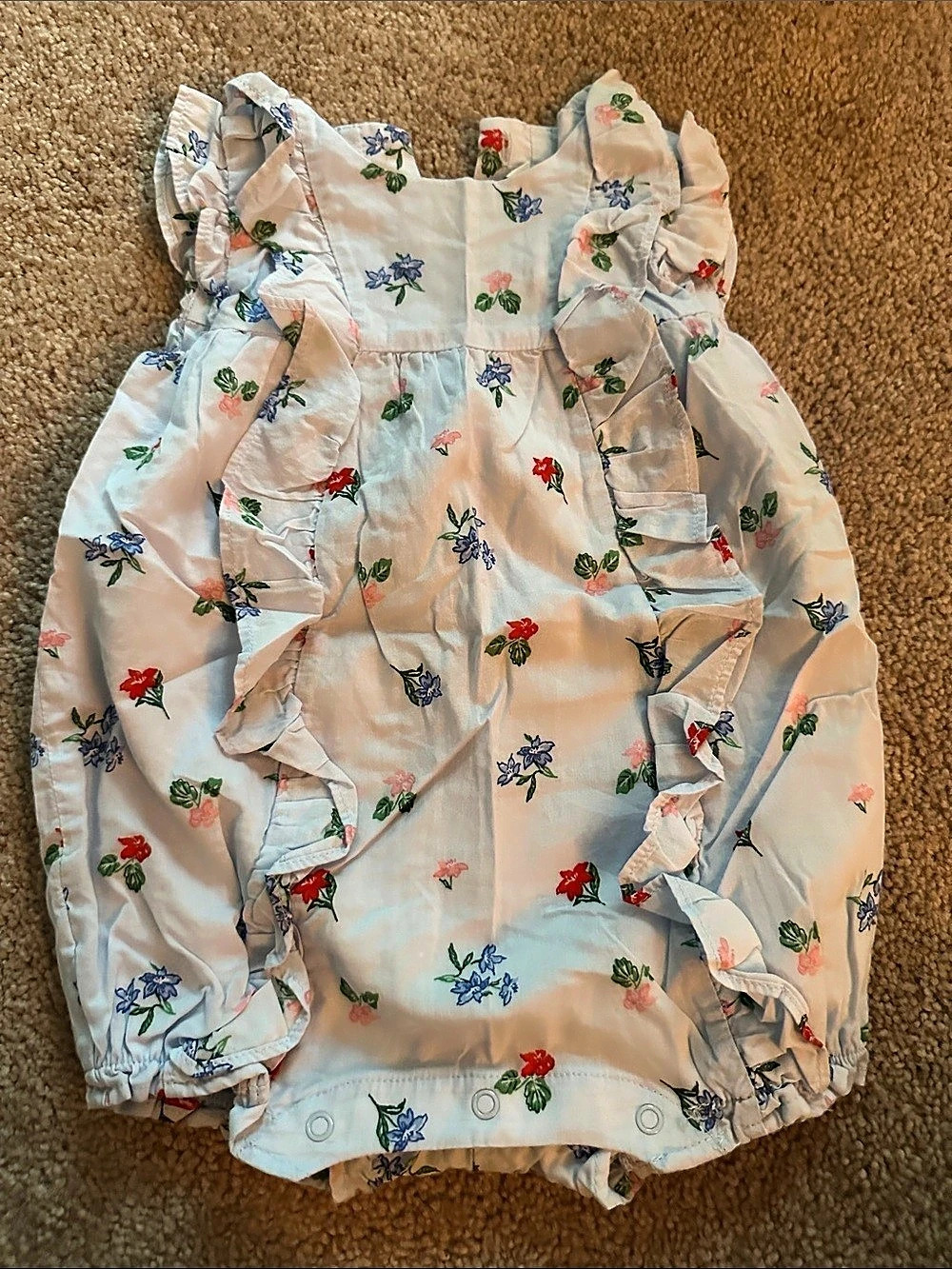 New Janie and Jack Floral Romper Blue & White Baby 6-12M